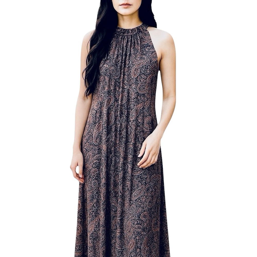 NWT MSK Multi Colors Sleeveless Halter Necktie Maxi Dress Sz S